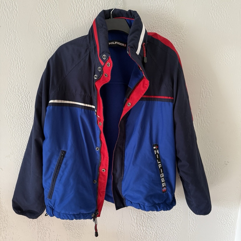 Tommy Hilfiger Jacket Reversible Hood Color Block Ski Flag Mens S (Oversized)